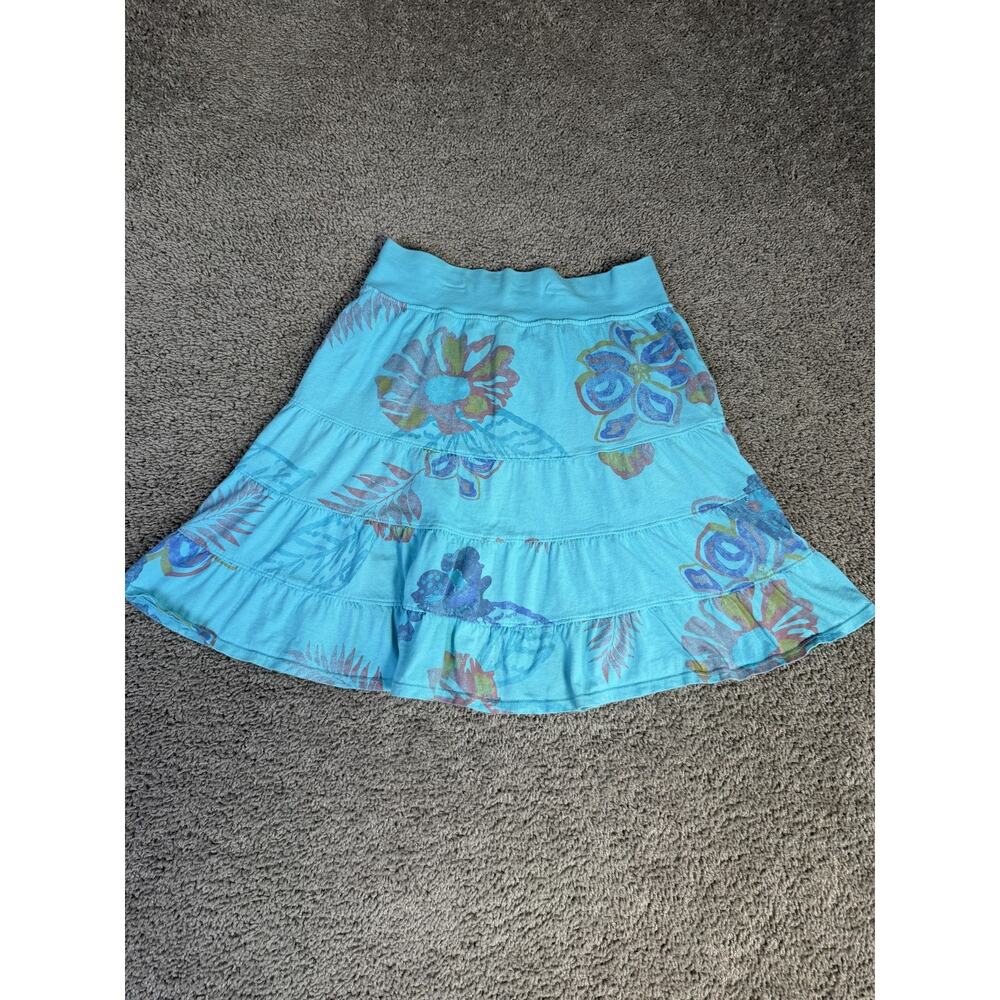 Fresh Produce Skirt Womens S/M Blue Floral Peasant Short Layered Ruffle